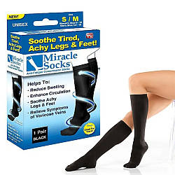 Компресійні шкарпетки Miracle socks, Чорні/ Антиварикозні шкарпетки гольфи з масажним ефектом