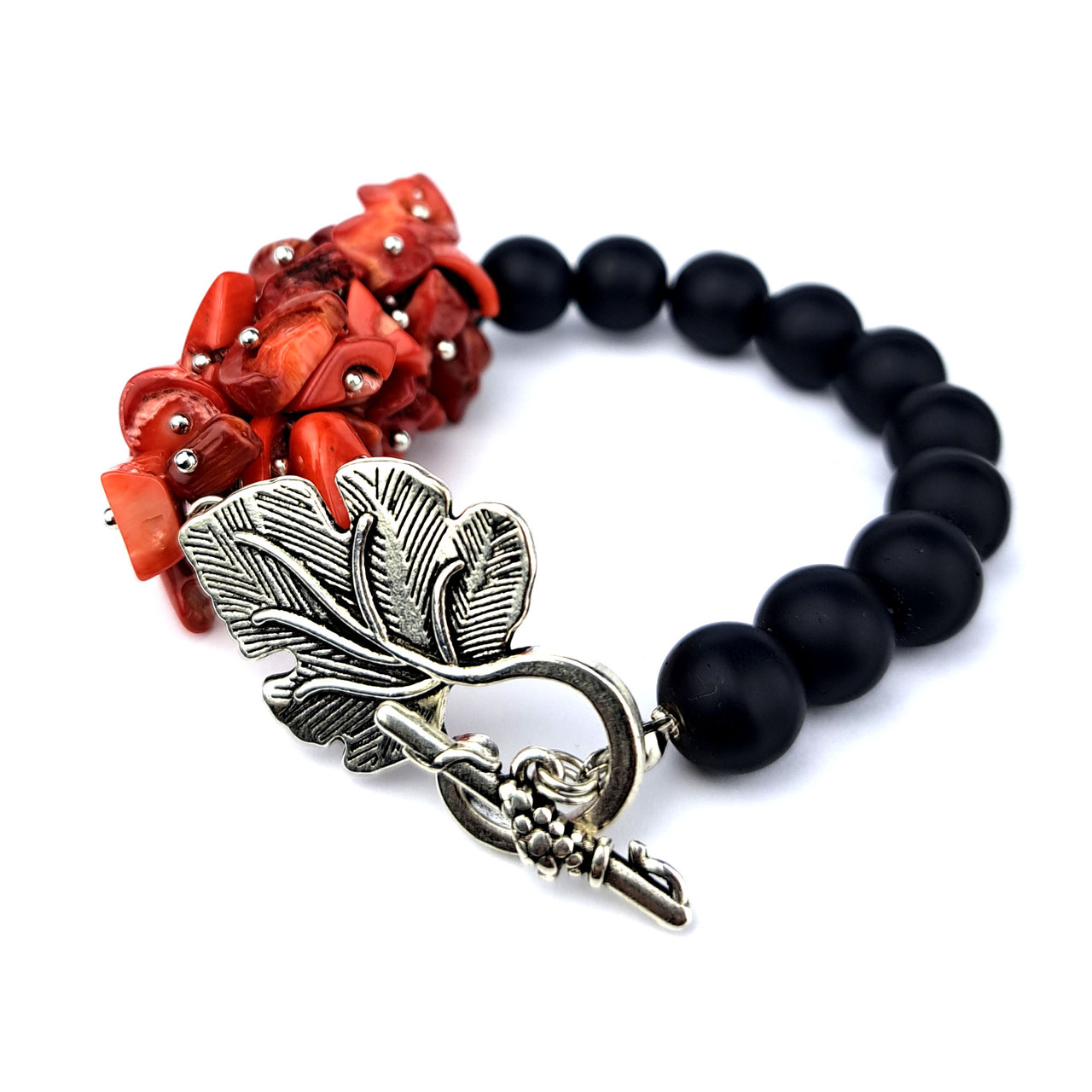 ІДЖЕН, корал і шунгіт. Браслет із натурального каменю, фото 1