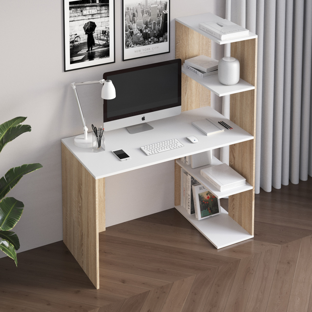 Стіл комп'ютерний, письмовий стіл стелаж з полицями справа M-17, фото 1