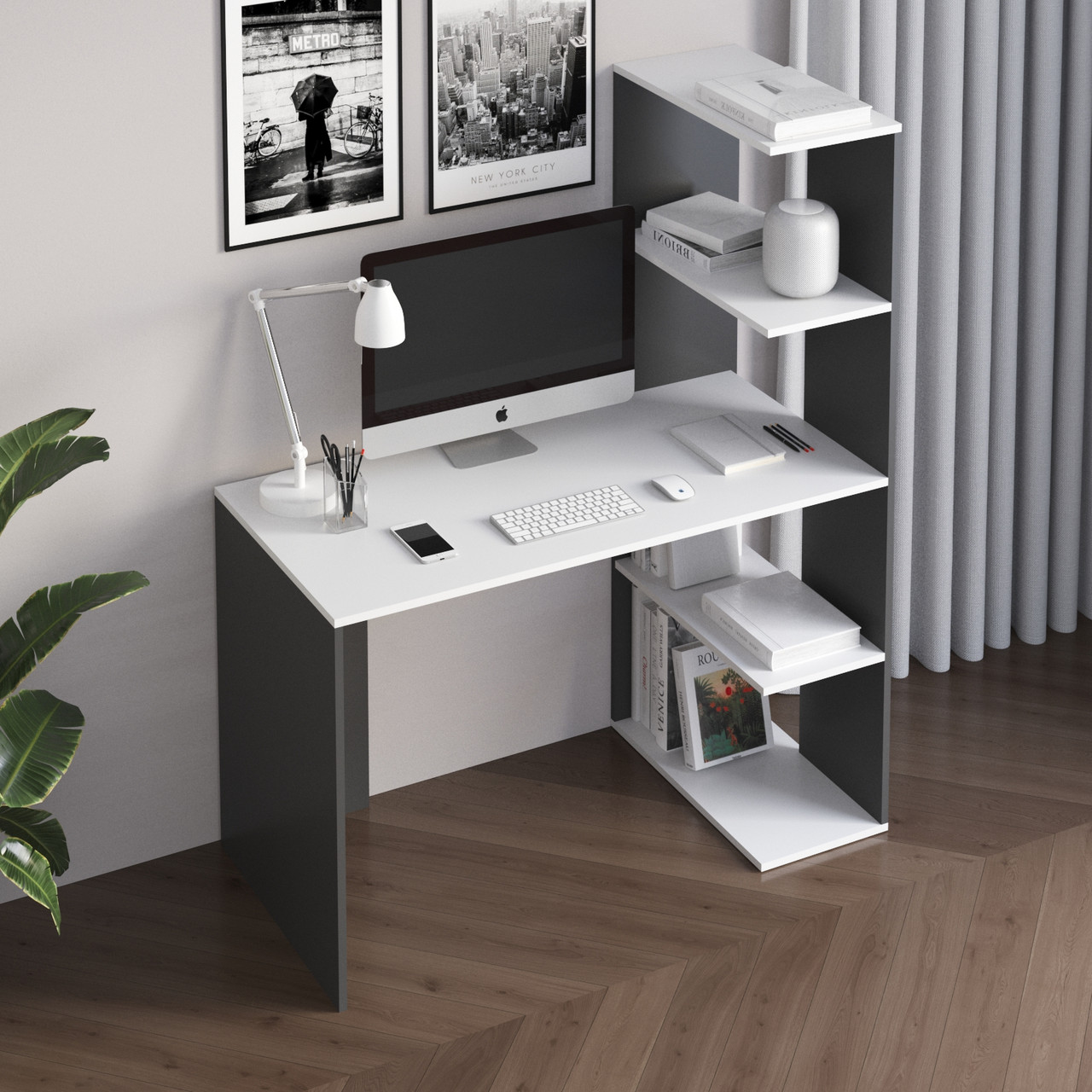 Купить Стол компьютерный, письменный стол стеллаж с полками справа M-17 ...