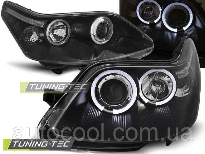 Передні фари тюнінг Citroen C4 2004-2010 г.в. ангельські очі, лінза, чорні, фото 1