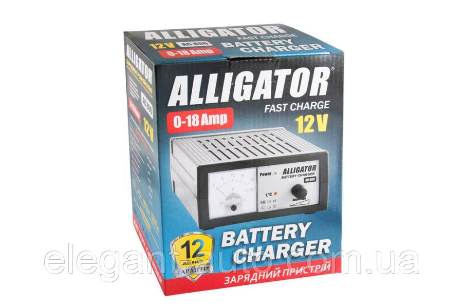 Зарядний пристрій18А - 12V - стрілка - регул.сили струму - метал "Alligator" AC806