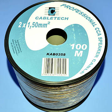 Кабель акуст. CCA прозорий 2х1,50мм кв. Cabletech KAB0358 бухта-100м