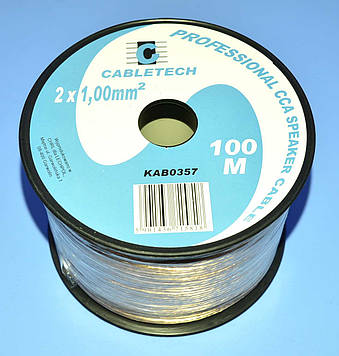 Кабель акуст. CCA прозор. 2х1,0мм кв. Cabletech KAB0357 /бухта 100м