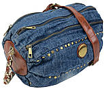 Уцінка! Циліндрична жіноча джинсова Сумка buuba Fashion jeans bag синя, фото 3