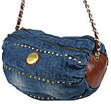Уцінка! Циліндрична жіноча джинсова Сумка buuba Fashion jeans bag синя, фото 4