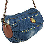 Уцінка! Циліндрична жіноча джинсова Сумка buuba Fashion jeans bag синя, фото 5