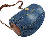 Уцінка! Циліндрична жіноча джинсова Сумка buuba Fashion jeans bag синя, фото 6