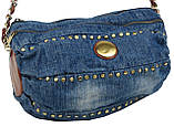 Уцінка! Циліндрична жіноча джинсова Сумка buuba Fashion jeans bag синя, фото 7