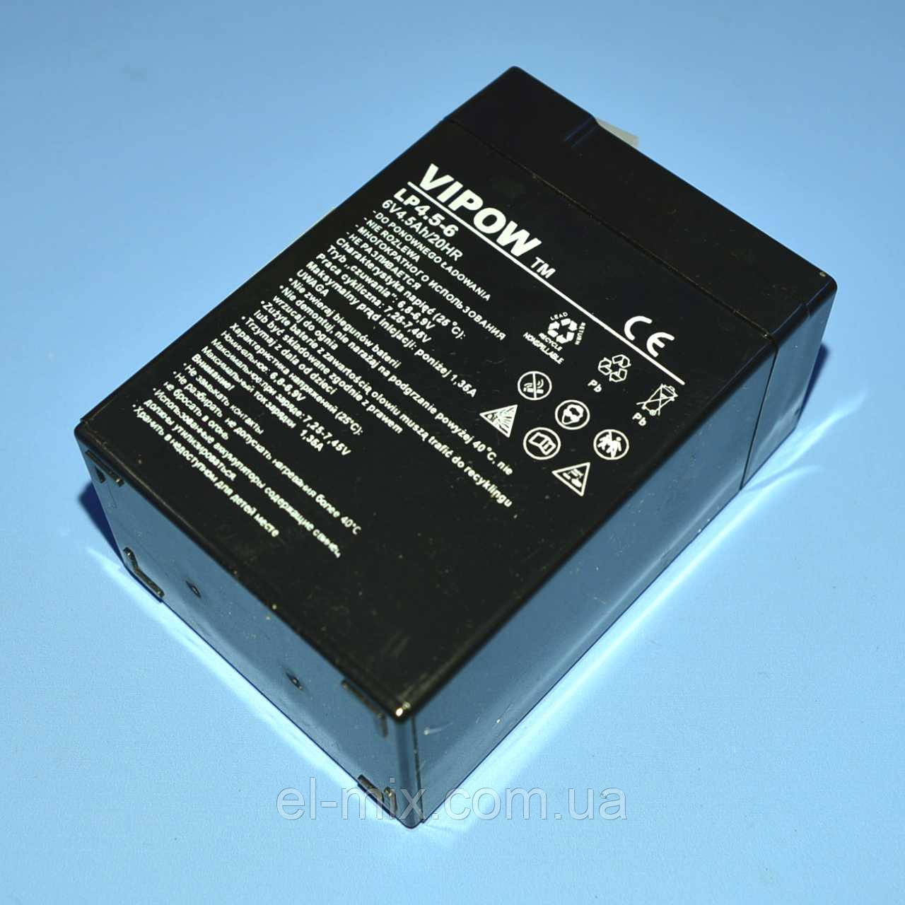 Акумулятор гелевий Vipow 6V 4.5Ah, BAT0200 (вир. 2022.11.10) - фото 4 - id-p198331534