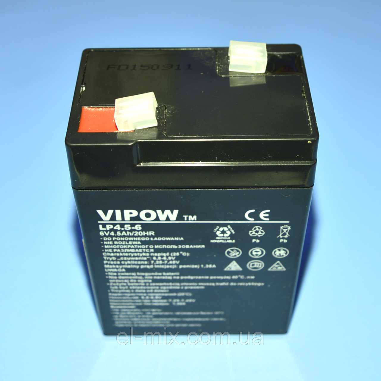 Акумулятор гелевий Vipow 6V 4.5Ah, BAT0200 (вир. 2022.11.10) - фото 2 - id-p198331534