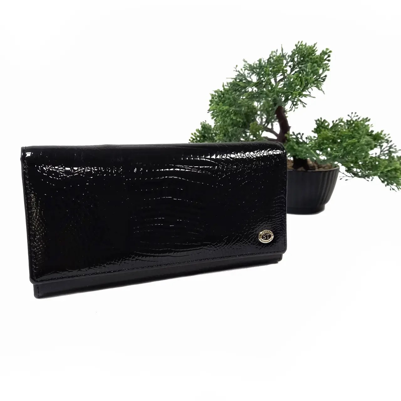 Модний гаманець жіночий натуральна шкіра чорний Арт.S6001A Black ST (Україна)