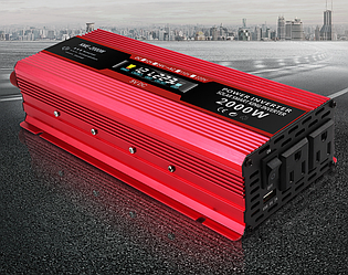Інвертор для авто перетворювач струму з LCD дисплеєм KME 12V-220V 2000W USB Red інвертори в дорогу