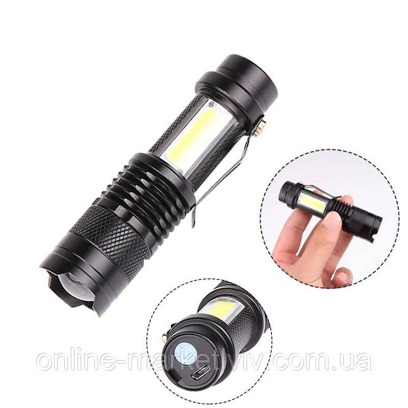 Ручний ліхтарик з акумулятором BL-525 + COB / Потужний світлодіодний ліхтарик / Ліхтар акумуляторний, фото 1