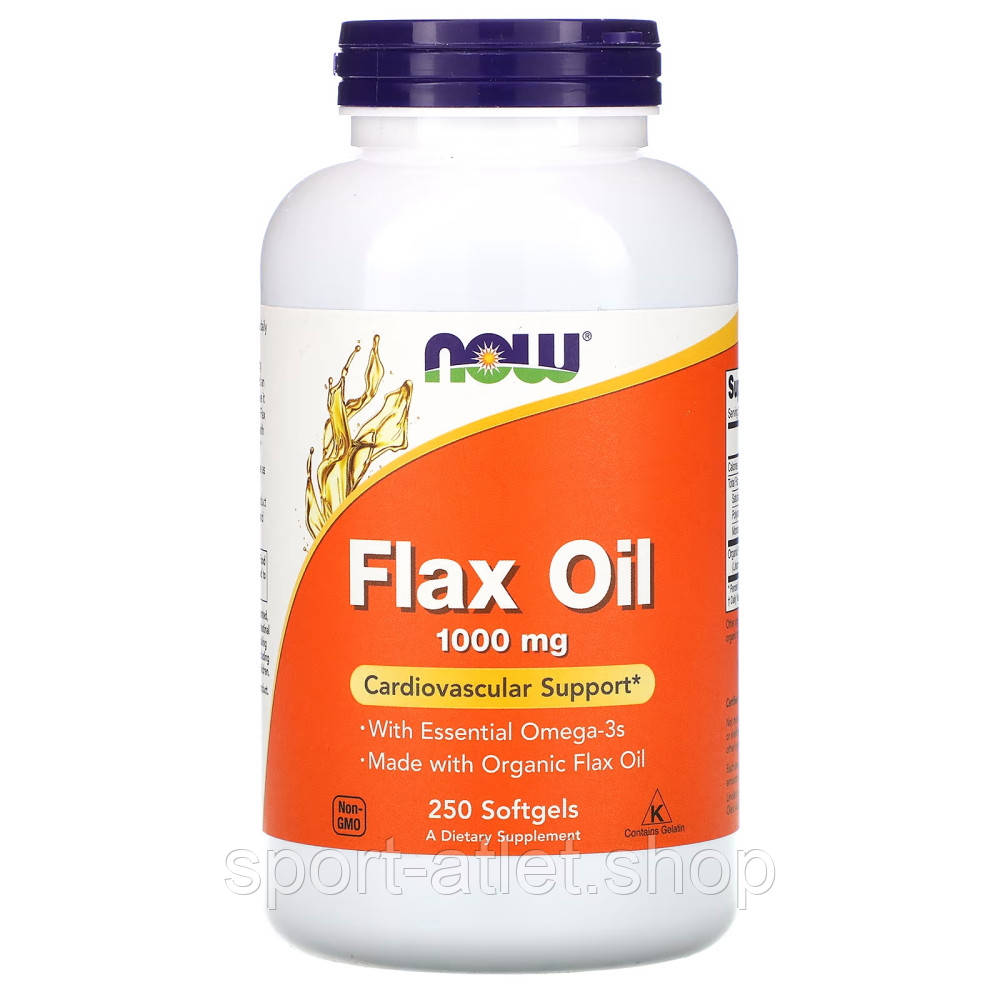 Жирні кислоти NOW Flax Oil 1000 mg, 250 капсул, фото 1