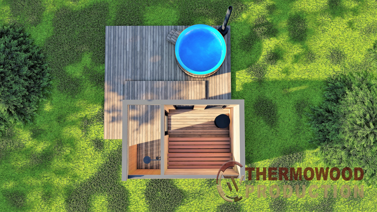 Сауна 3,6х2,3 обробка терморейка Gartensauna-10 Thermowood Production під ключ від виробника