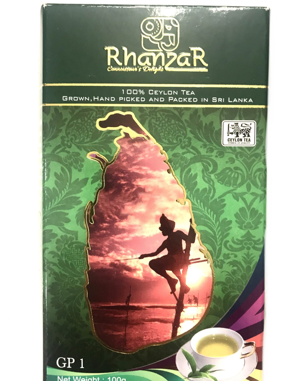 Чай зелений цейлонський листовий Rhanzar GP1 Ганпаудер 100 г
