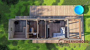 Баня 12,0х3,5м оздоблення терморейка Gartensauna-12 під ключ від виробника