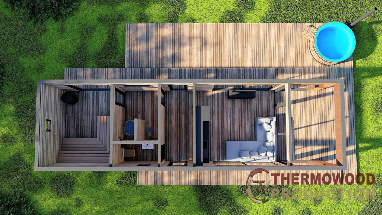 Баня 12,0х3,5м оздоблення терморейка Gartensauna-12 під ключ від виробника, фото 1