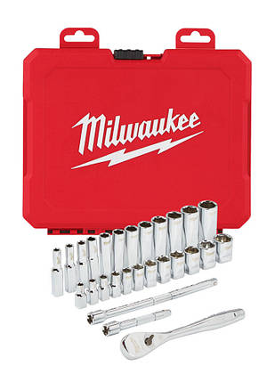 Набір метричних головок з воротком 1/4" MILWAUKEE (28 пр) 4932464943, фото 1