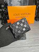 Черный маленький бумажник Louis Vuitton мужской брендовый кошелек из натуральной кожи Луи Виттон