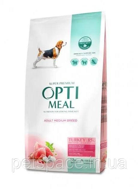 Корм Optimeal Medium Adult Turkey (Оптіміл для середніх порід з індичкою), 12кг.