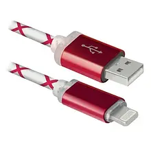 Дата-кабель Defender ACH03-03LT 1m USB(тато) - Lightning(тато) Red