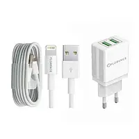 Сетевое зарядное устройство для телефона Florence FL-1021-WL White (Apple Lightning 2xUSB 2A )