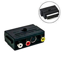 Перехідник SCART - 3 RCA+S-VIDEO "SH 3009" аудіо-відео адаптер 21-пін двонаправлений, перехідник скарт тюльпан