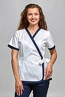 Блуза медицинская женская Азалия. ELIT COTTON Белый с темно-синим (отд)