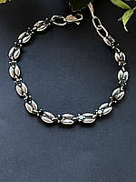 Жіночий срібний браслет з чорними каменями 18-19 см