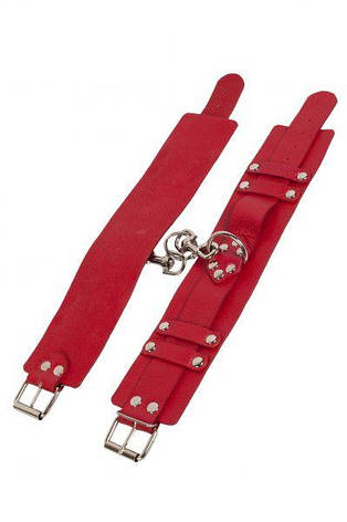Окови на ноги "Leather Dominant Leg Cuffs", red (Шкіра/Метал), фото 2