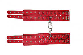 Окови Leather Double Fix Leg Cuffs, Red, фото 2