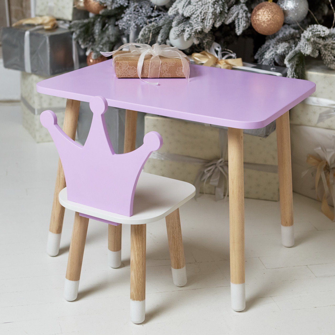 Фіолетовий прямокутний столик і стільчик дитячий корона. Фіолетовий дитячий столик, фото 1