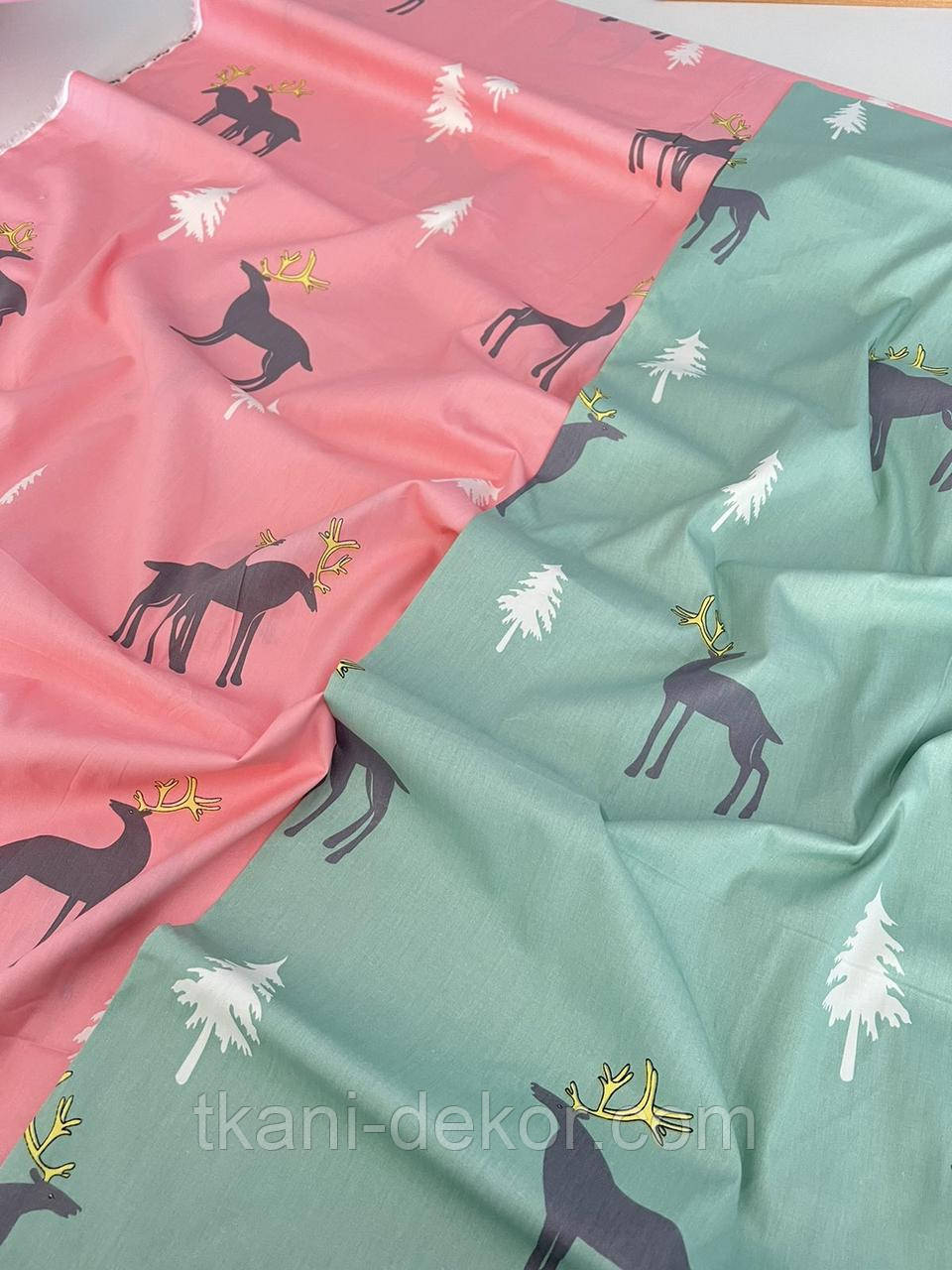 Сатин (хлопкова тканина) на рожевому північні олені, фото 1