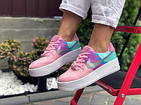 Жіночі рожеві з різнокольоровим шкіряні кросівки Nike Air Force 1 . Ексклюзивні кросівки найк форс