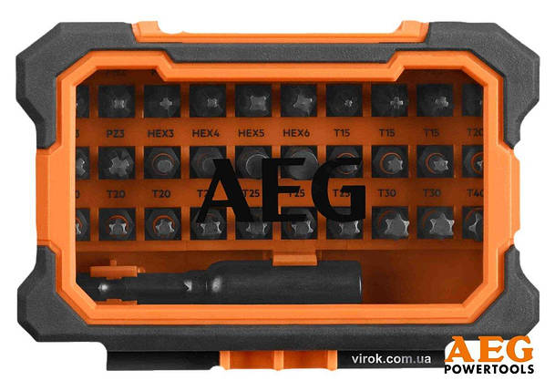Набір насадок викруткових ударних AEG : l= 25 мм, HEX- 1/4", тримач, 30 шт. в футлярі, фото 1