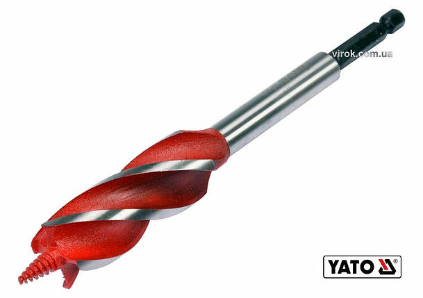 Свердло по дереву YATO : Ø= 22 мм, L= 165 мм, HRC 40-45 з 4 пругами, HEX- 1/4" [50/100], фото 1