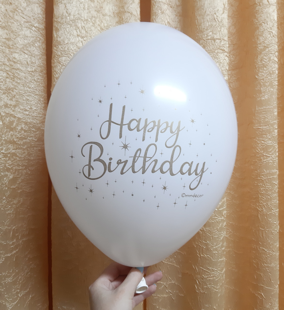 Кулька гелієва 30 см біла "Happy Birthday" ціна за одну кулю