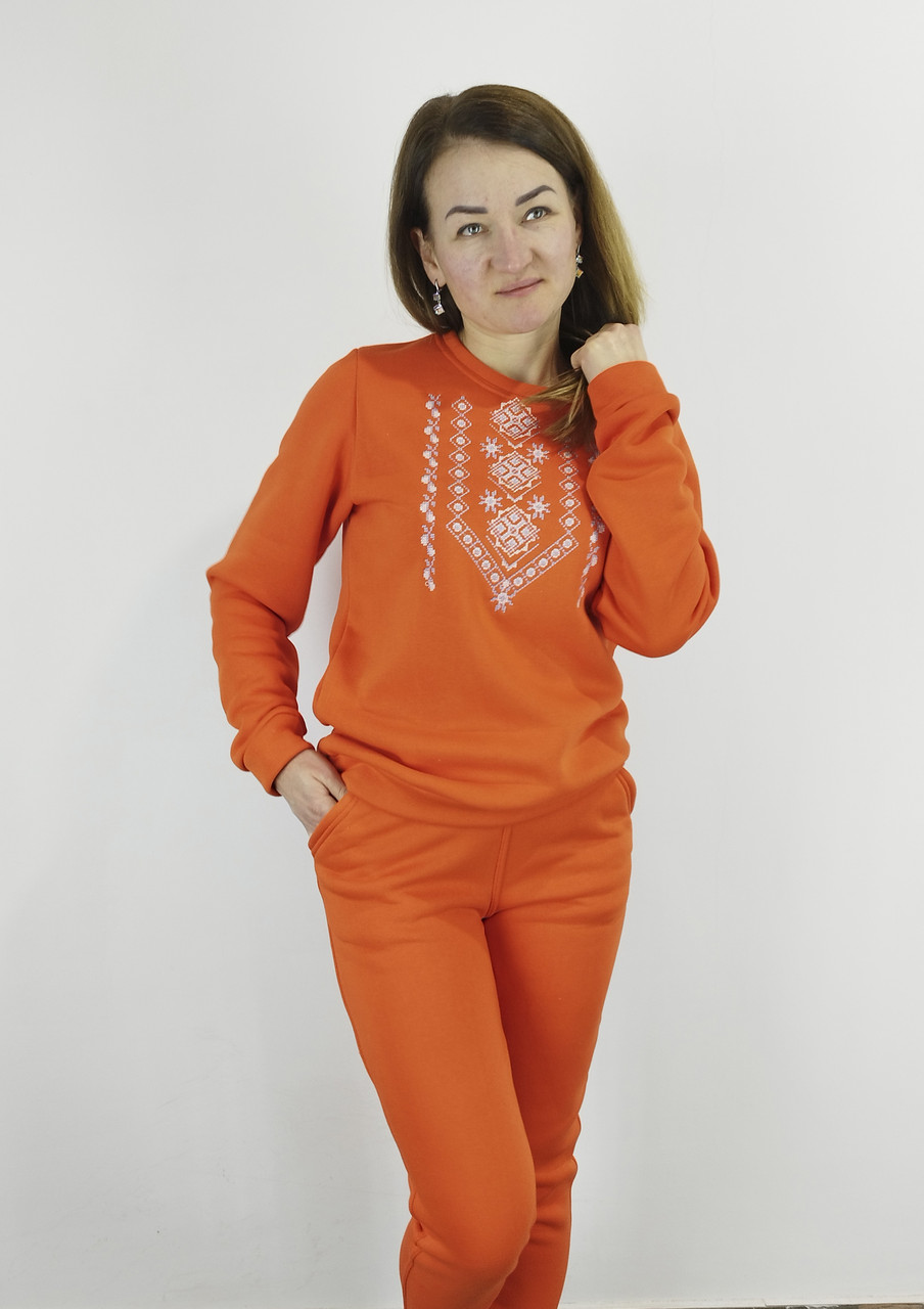 Помаранчевий світшот з вишивкою на флісі  XL,XXL,3XL