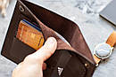 Чоловіче шкіряне портмоне Brutto коричневе з натуральної телячої шкіри ручної роботи на кнопці гаманець шкіра, фото 9