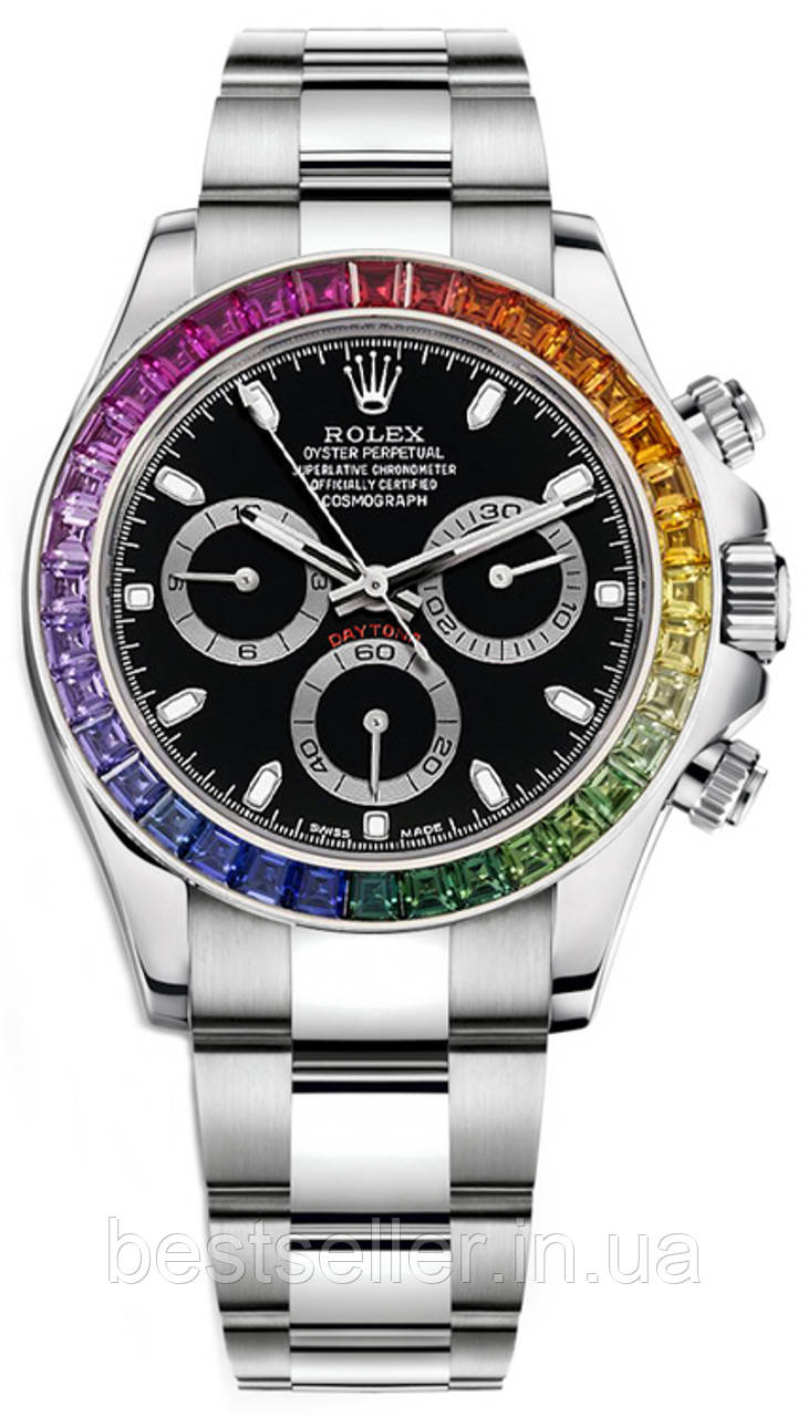 ROLEX DAYTONA COSMOGRAPH RAINBOW 40MM SILVER BLACK QUARTZ MIYOTA. AAA