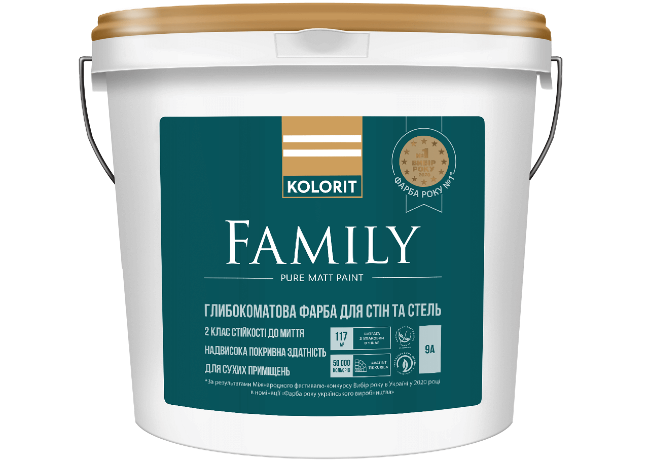 Kolorit Family — глибокоматова фарба для стін і стель (База А), 0,9 л