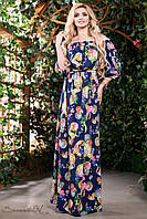 Летнее платье в пол сарафан с открытыми плечами и рукавом фонарик 46-52 размеры