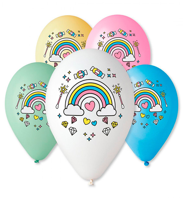 Повітряні кулі "Райдуга єдиноріжка" (10 шт.), Італія, Ø 30 см