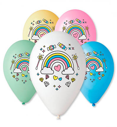 Повітряні кулі "Райдуга єдиноріжка" (10 шт.), Італія, Ø 30 см, фото 1