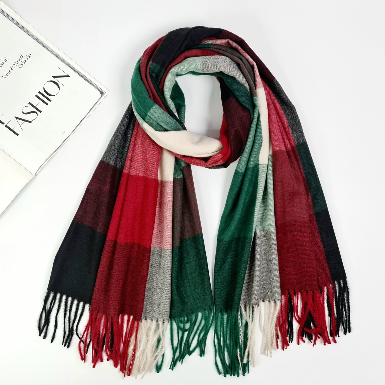 ШАРФ жіночий M&JJ СКАЙ зелений/червоний 75х180 см (1290), фото 1