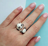 Кольцо серебряное "Мишутка - панда черный"