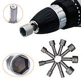 Набір торцевих головок біт 9шт 5-13мм, 1/4" під шурупокрут, фото 2