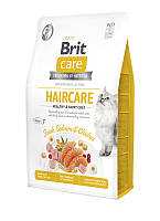 Сухой гипоаллергенный корм Brit Care Cat Haircare Healthy & Shiny Coat здоровья кожи и шерсти кошек с лососем